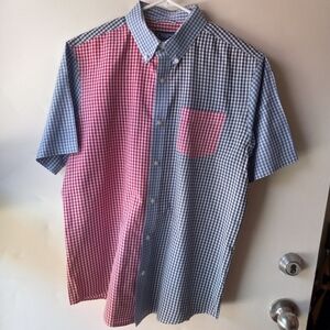 Chaps Men's Sz L Blue and Red Check Casual Button Down Short Sleeves Shirt